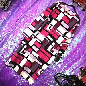 RETRO LONG SLEEVED DRESS 4XL Emery Rose Colorblock Pink Purple Black Work Party